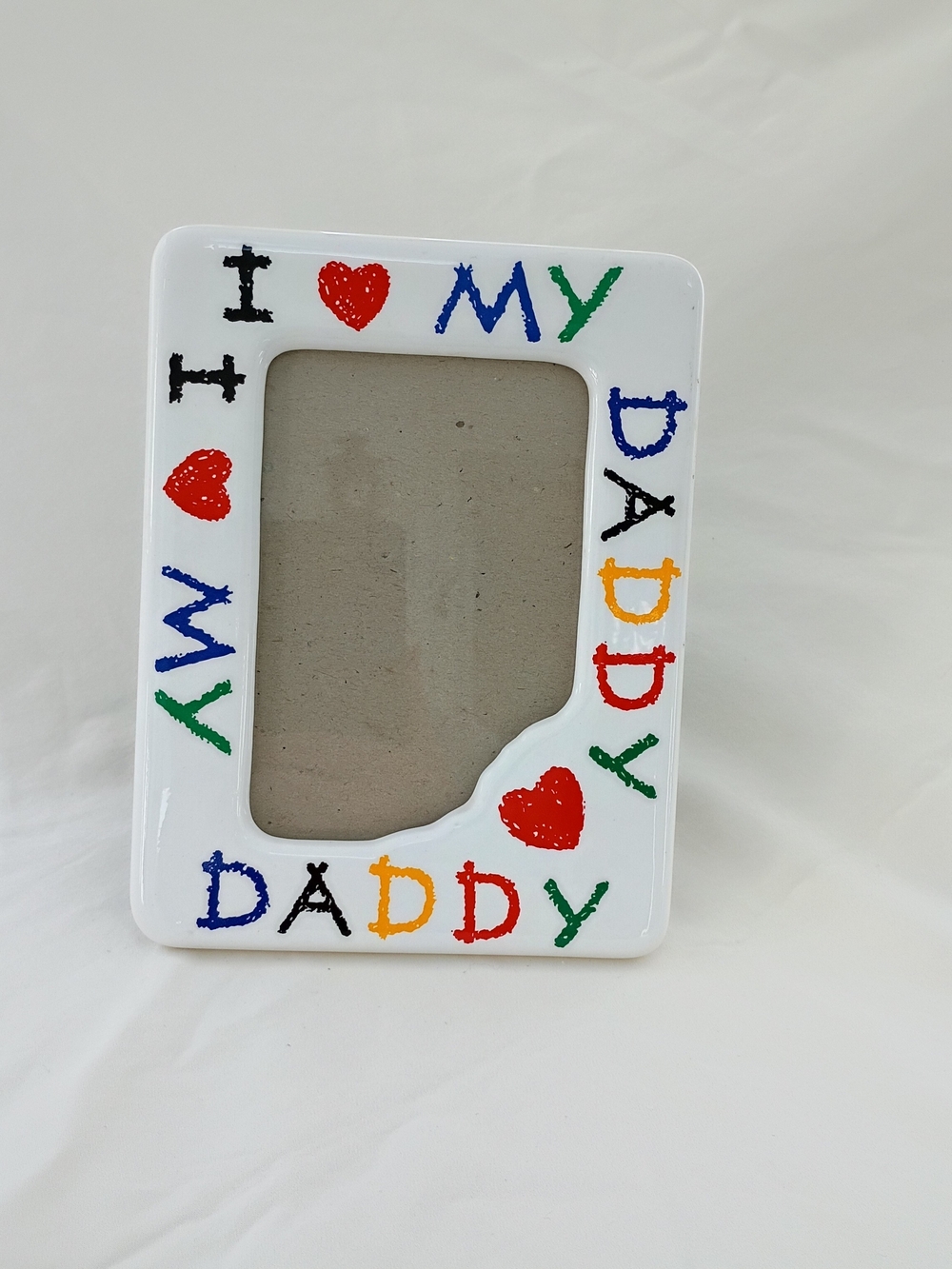 Ceramic I Love My Daddy Frame Crayon Colors Hearts Retro 3 1/2" x 5" Dad Gift